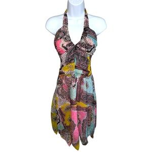 Women’s Vintage CDC Mutli Color Paisley Print Halter Dress - 4